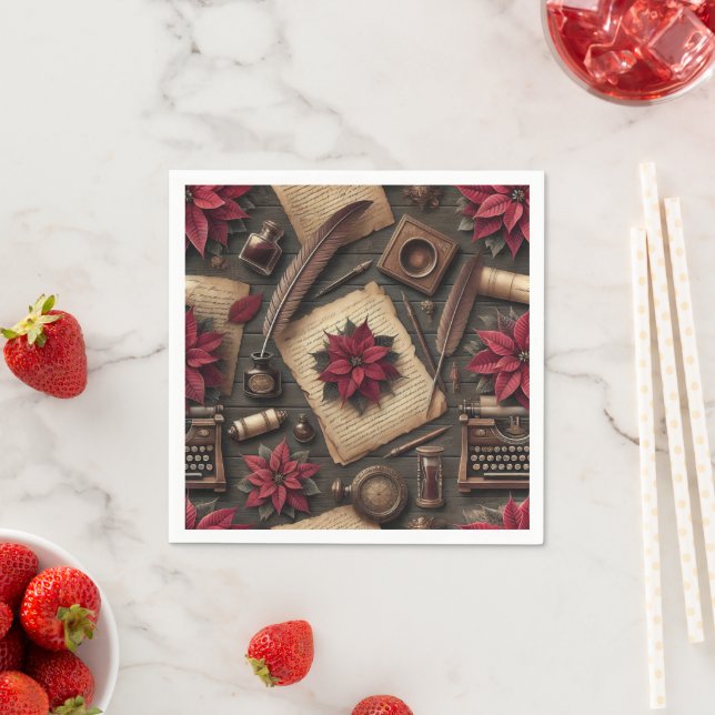  Dark Academia Poinsettia School Desk Decoupage Napkin (Insitu)