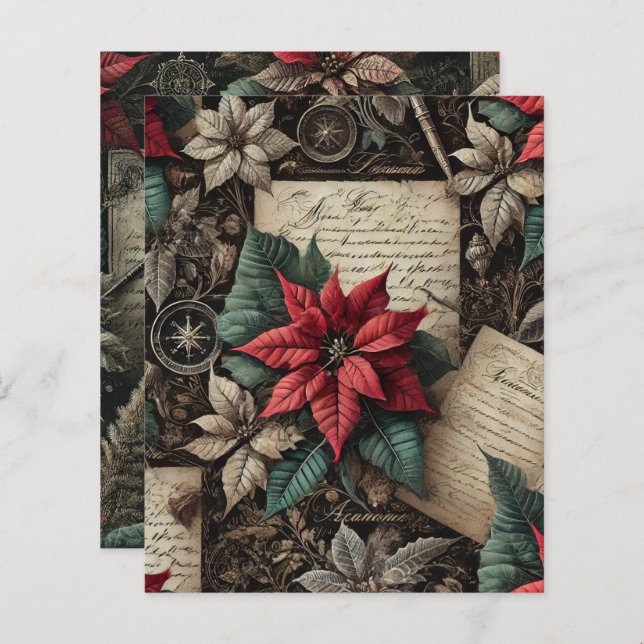 Dark Academia Poinsettia Stationery Scrapbook (Front/Back)