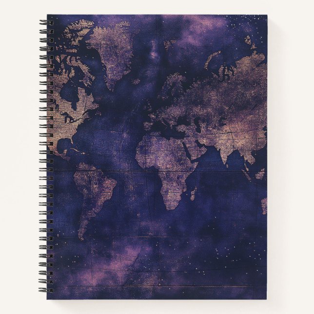Dark Academia Purple Celestial World Map Notebook (Front)