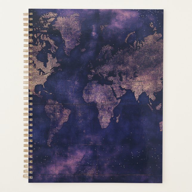 Dark Academia Purple Celestial World Map Planner (Front)