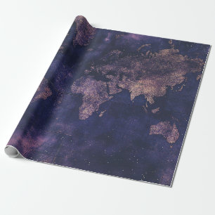 Dark Academia Purple Celestial World Map Wrapping Paper