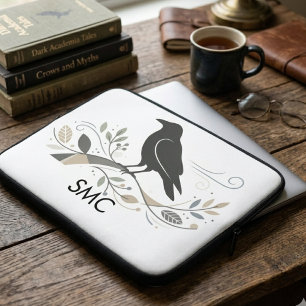 Dark Academia Raven Crow Floral Birthday Gift Laptop Sleeve