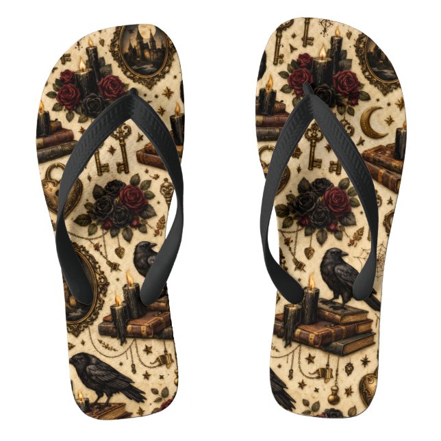 Dark Academia Raven Flip Flops (Footbed)