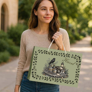 Dark Academia Raven Sage Green Apothecary Vintage Large Gift Bag