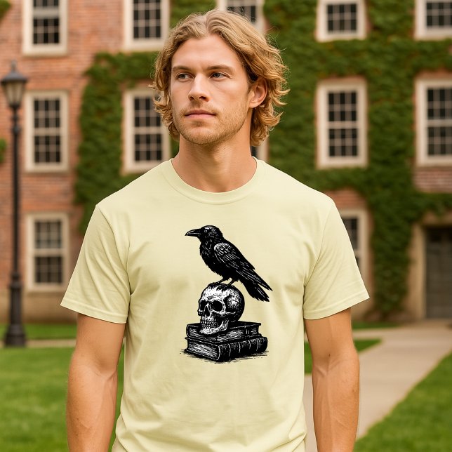 Dark Academia Raven & Skull on Ancient Tome Books T-Shirt (Creator Uploaded)