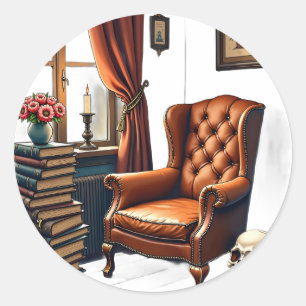 Dark Academia Reading Nook Vintage Books Candle Sk Classic Round Sticker