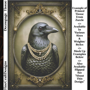 Dark Academia Regal Raven & Pearls ET1R Decoupage Tissue Paper