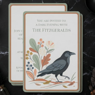 Dark Academia Sage Folk Art Raven Invitation