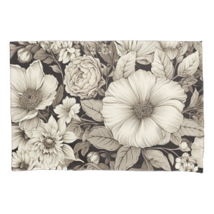 Dark Academia Sepia Floral Botanical Pillowcase