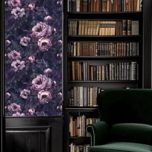 Dark Academia Spider Webs with Purple Flowers Wallpaper