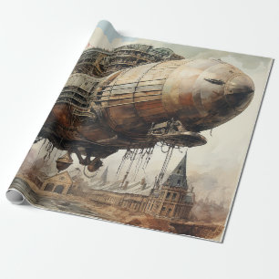 Dark Academia Steampunk Airship Sepia Wrapping Paper
