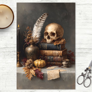Dark Academia Still Life with Skull Decoupage Tissue Paper