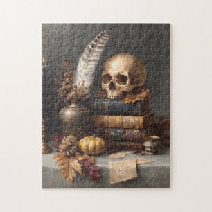 Dark Academia Still Life with Skull Jigsaw Puzzle