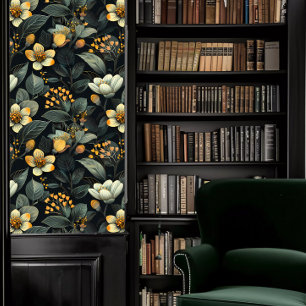 Dark Academia Teal and Yellow Floral Wallpaper