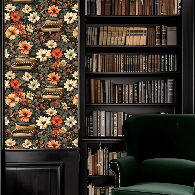 Dark Academia Typerwriters and Flowers Wallpaper (Dark Academia Typerwriters and Flowers Wallpaper in a library.)