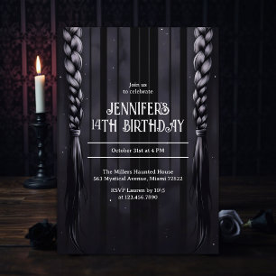 Dark Academia Vibes Gothic Braids Teen Birthday Invitation