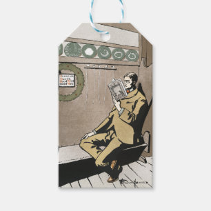 Dark Academia Vintage Christmas Reading Man Art Gift Tags