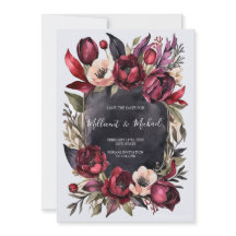 Dark Aesthetic Floral Save the Date - Red & Black