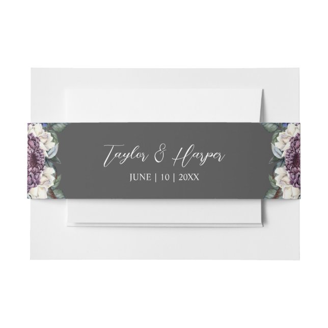 Dark Aesthetic Goth Wedding Bouquet Invitation Belly Band (Front Example)
