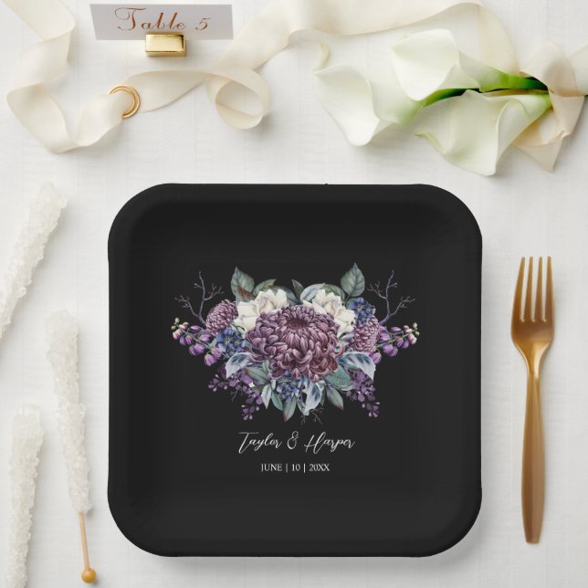 Dark Aesthetic Goth Wedding Bouquet Paper Plate (Wedding)