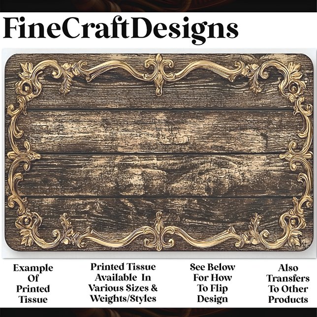 Dark Aged Wood, Gold Baroque Border AN6 Decoupage Tissue Paper (Creator Uploaded)