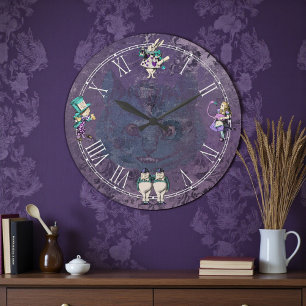 Dark Alice Deep Purple Wonderland Large Clock
