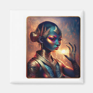 Dark Alien Princess Poses With Fiery Background Magnet