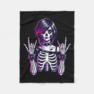 Dark alt skeleton rock hand cute spooky aesthetic fleece blanket