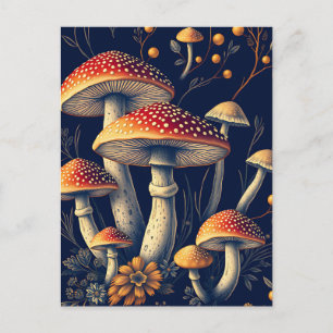Dark Amanita Muscaria Mushroom Woodland Postcard