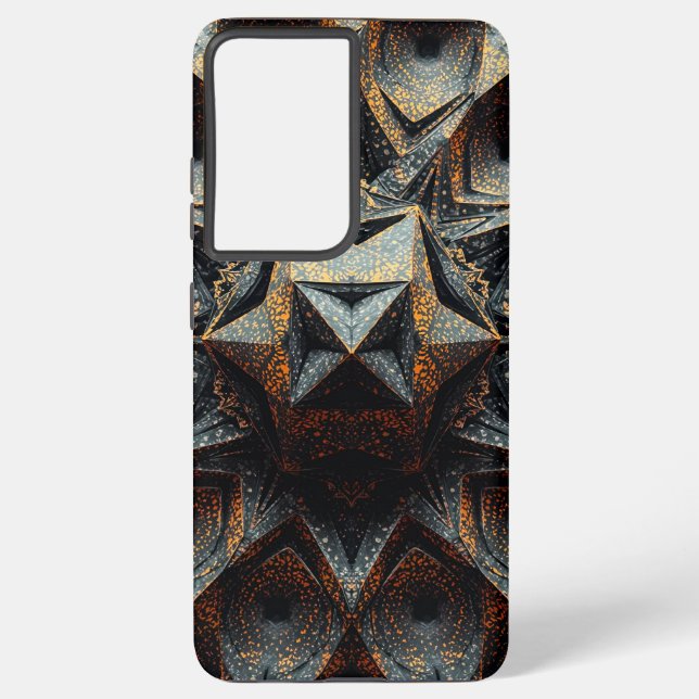 Dark Amber Crystaline Star Fractal - Geometric Samsung Galaxy S21+ Case (Back)
