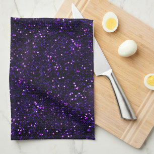Dark Amethyst Purple Glitter Tea Towel