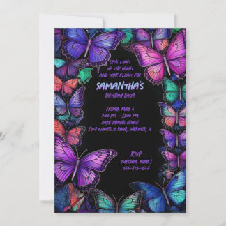 Dark Amethyst Wings Birthday Invite