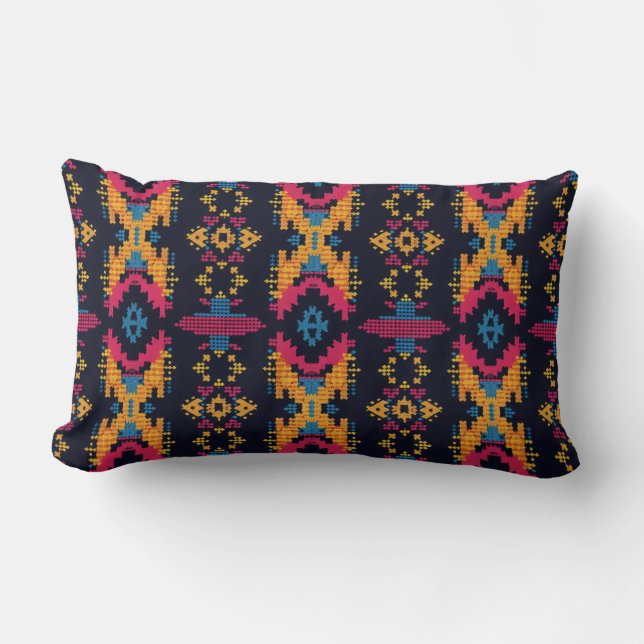 Dark and Bold Tribal Pattern Lumbar Cushion (Front)