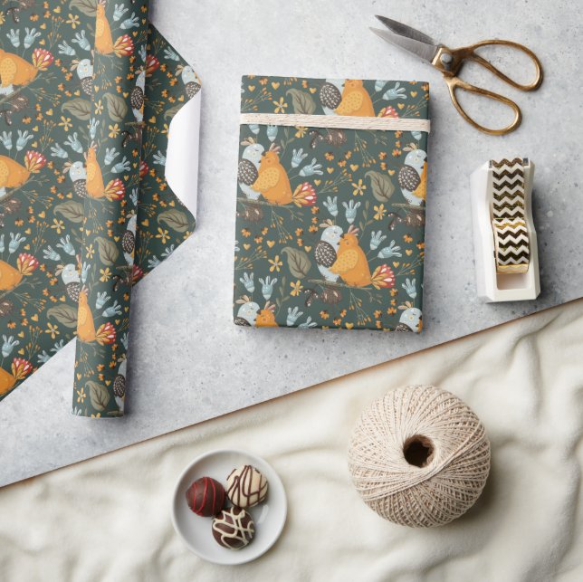 Dark and Cosy Bird Embrace Floral Botanical Wrapping Paper (Crafts)