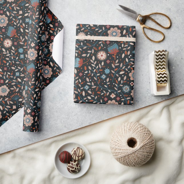 Dark and Cosy Woodland Floral Botanical Wrapping Paper (Crafts)