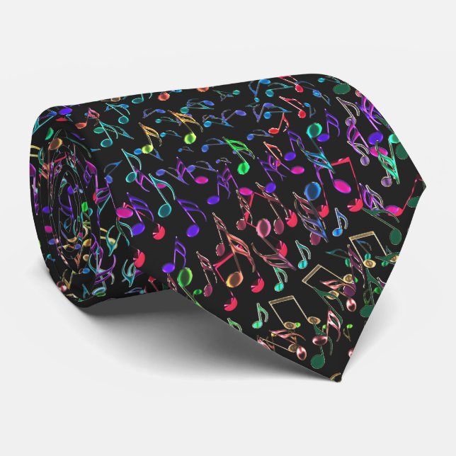 Dark and Crazy Psychedelic Music Notes Tie (Rolled)
