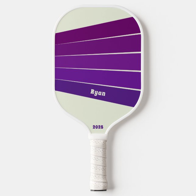 Dark and Deep Purple Retro Lines Pickleball Paddle (Front)