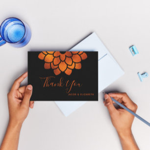 Dark and Dramatic Copper Aster on Black Thank You Card
