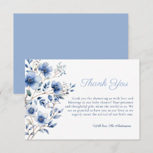 Dark and Dusty Blue Wildflowers Baby Shower Thank You Card