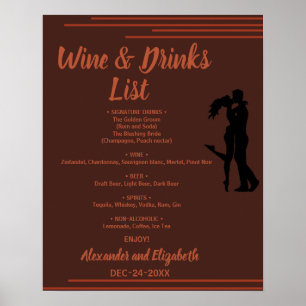 Dark and Earthy Drinks list Bridal Wedding Poster