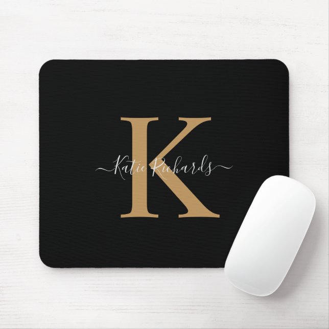Dark and Gold Monogram Mouse Pad (With Mouse)