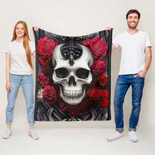 Dark and Gothic Skull and Roses Murial Fleece Blanket