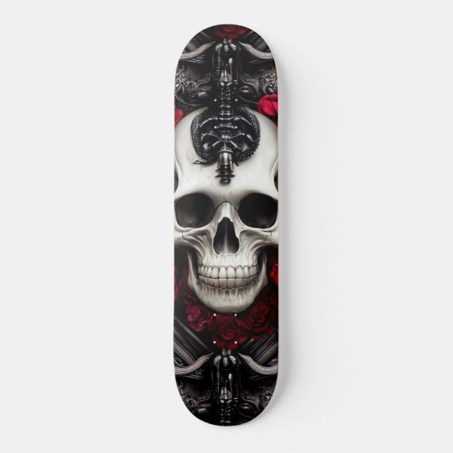 Dark and Gothic Skull and Roses Murial Skateboard (Front)