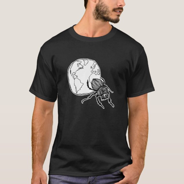 Dark and Gritty Sisyphus Dung Beetle Rolling Earth T-Shirt (Front)