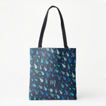 Dark and light blue raindrops custom monogram