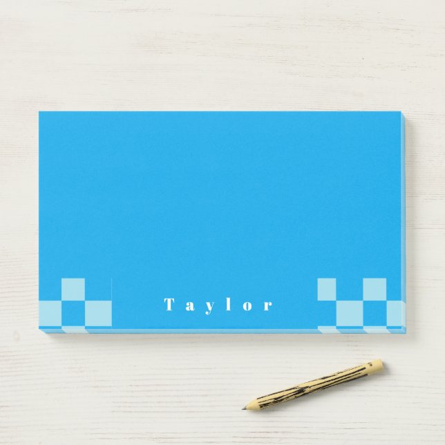 Dark and light blue square blocks pattern post-it notes (On Desk)