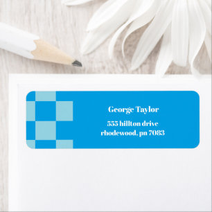 Dark and light blue square blocks pattern return address label