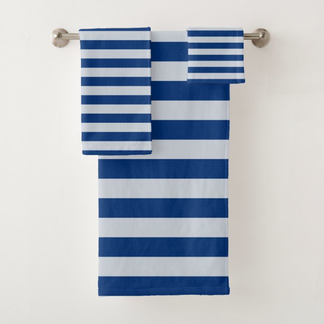 Dark and Light Blue Stripes Bath Towel Set (Insitu)