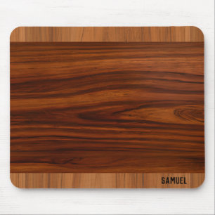 Dark and light brown wood texture monogram mouse pad