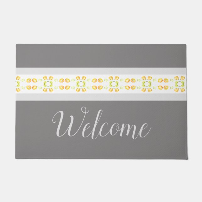 Dark and Light Grey With Yellow Pattern Accent Doormat (Front)